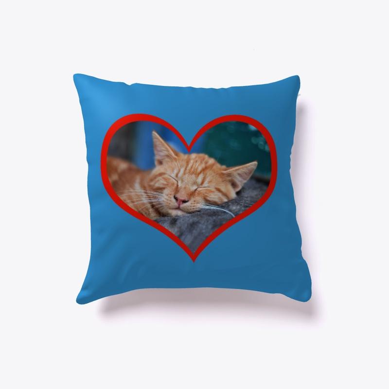 Sweet Orange Kitty Face in Heart Pillow