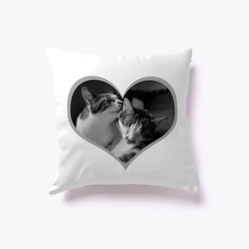 Cat Love Black and White Pillow